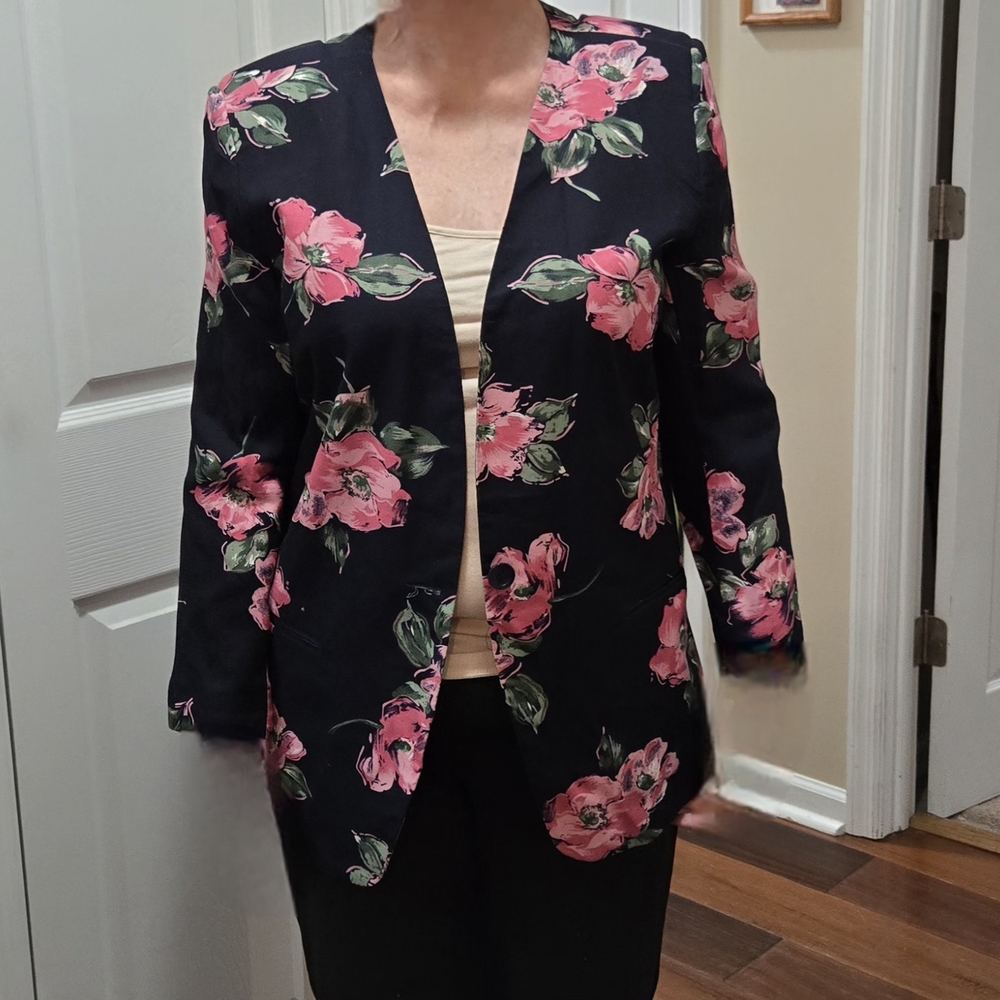 Alfred Dunner Navy Floral Blazer
